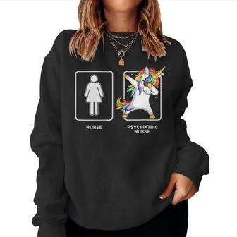 Psychiatric Nurse Unicorn Dabbing Funny Dab Women Crewneck Graphic Sweatshirt - Seseable