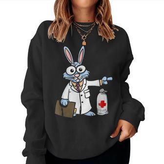 Rabbit Nurse Docter Medical Bunny Love Gift Happy Easter Day Women Crewneck Graphic Sweatshirt - Seseable