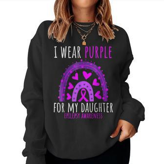 Rainbow Hearts Mom Dad Purple Daughter Epilepsy Awareness Women Sweatshirt | Mazezy