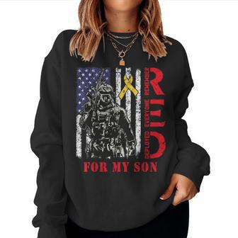 Red Friday For My Son Remember Everyone Deployed Mom Us Flag Women Crewneck Graphic Sweatshirt - Seseable