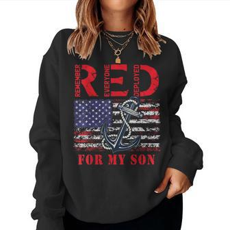 Red Friday For My Son Military Navy Mom Dad Us Flag Vintage Women Sweatshirt | Mazezy UK