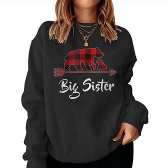 Red Plaid Big Sister Bear Matching Buffalo Pajama Women Sweatshirt | Mazezy