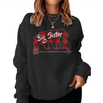 Red Plaid Big Sister Bear Matching Family Buffalo Pajama V2 Women Crewneck Graphic Sweatshirt - Seseable