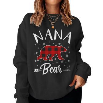 Red Plaid Nana Bear Matching Buffalo Family Pajama Women Crewneck Graphic Sweatshirt - Seseable