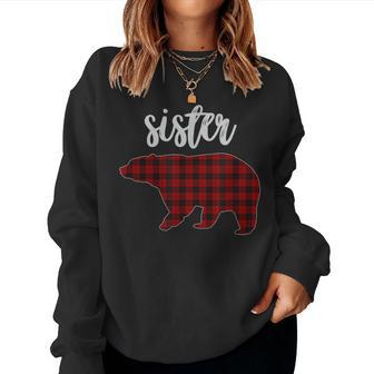 Red Plaid Sister Bear Matching Family Pajama Women Sweatshirt | Mazezy