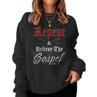 Repent & Believe – Motorcycle Christian Faith Gospel Biker Women Sweatshirt | Mazezy