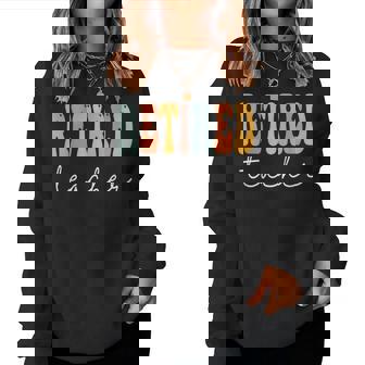 Retired Teacher Retro Groovy Women Happy First Day Of School Women Crewneck Graphic Sweatshirt - Thegiftio