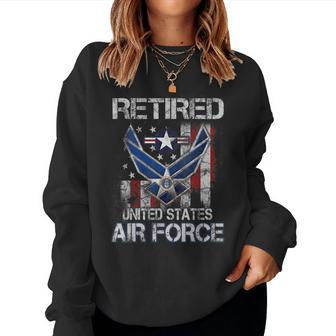 Retired Us Air Force Veteran Usaf Veteran Flag Vintage Women Sweatshirt | Mazezy