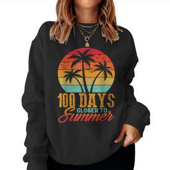Retro 100 Days Closer To Summer 100 Days Smarter Teachers Women Crewneck Graphic Sweatshirt - Seseable