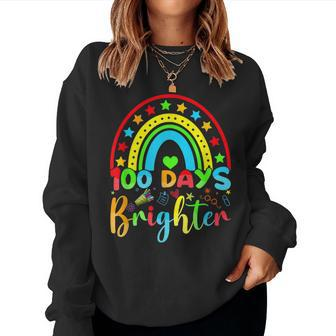 Retro 100 Days Of Brighter Teacher 100 Days Smarter Women Crewneck Graphic Sweatshirt - Seseable
