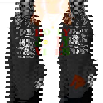 Retro Christmas Holly Jolly Vibes Women Crewneck Graphic Sweatshirt - Thegiftio