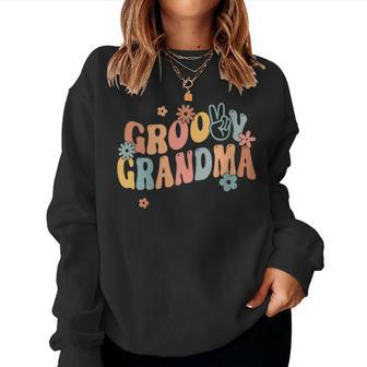 Womens Retro Groovy Grandma Flower Power Hippie Family Groovy Vibes Women Sweatshirt | Mazezy