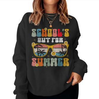 Retro Groovy Schools Out For Summer Graduation Teacher Kids Women Crewneck Graphic Sweatshirt - Thegiftio UK
