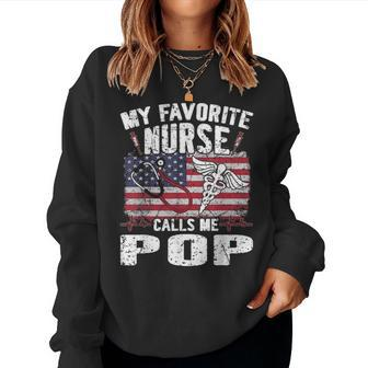 Retro My Favorite Nurse Calls Me Pop Fathers Day Gift Women Crewneck Graphic Sweatshirt - Seseable