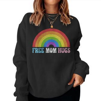 Retro Rainbow Free Mom Hugs Lgbt Pride Month Mothers Day Women Crewneck Graphic Sweatshirt - Thegiftio UK