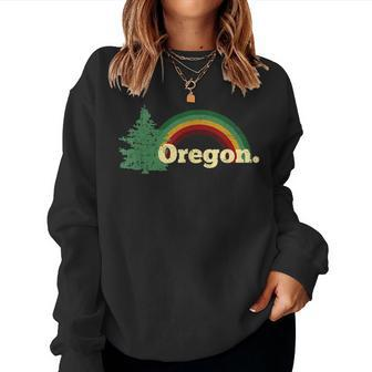 Retro Vintage Oregon Throwback Rainbow Distressed Gift Women Crewneck Graphic Sweatshirt - Seseable