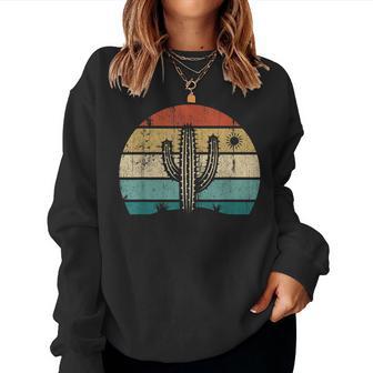 Retro Vintage Saguaro Cactus Cactus Sunset Opuntia Cactaceae Women Crewneck Graphic Sweatshirt - Seseable