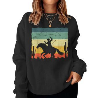 Retro Western Cowboy Design For Men Boys Horse Rider Cowboy Women Crewneck Graphic Sweatshirt - Seseable