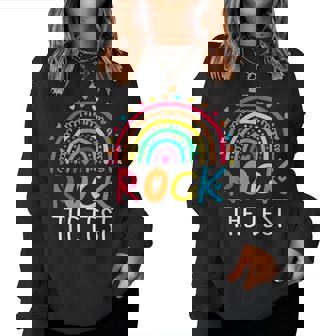 Rock The Test Test Day Teacher Testing Day Rainbow Teacher Women Sweatshirt | Mazezy