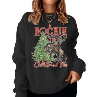 Rockin Around The Christmas Tree Cowboy Santa Ride Horse Women Sweatshirt | Mazezy