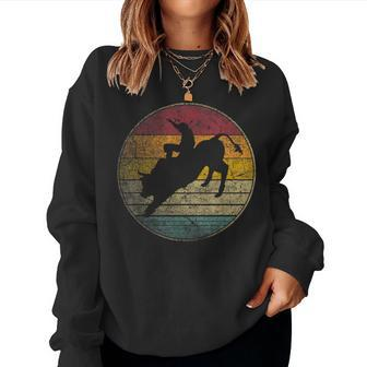 Rodeo Retro Style Bull Riding Cowboy Horse Men Women Kids Women Crewneck Graphic Sweatshirt - Seseable