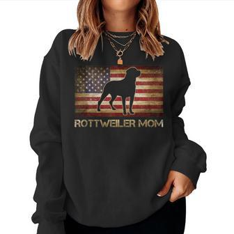 Rottweiler Mom Vintage American Flag Patriotic Dog Lover Women Crewneck Graphic Sweatshirt - Seseable