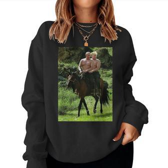 Russian Putin Riding A Horse With Donald Trump Meme Women Sweatshirt | Mazezy