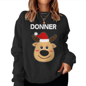 Santa Reindeer Donner Matching Christmas Pjs Women Crewneck Graphic Sweatshirt - Seseable