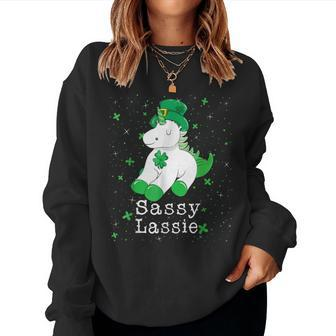 Sassy Lassie Girls Women St Patricks Day Women Crewneck Graphic Sweatshirt - Seseable