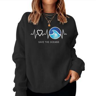 Save The Oceans Heartbeat Love Mother Earth Day Novelty Women Crewneck Graphic Sweatshirt - Thegiftio UK