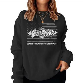 Seabee Combat Warfare Veteran Women Crewneck Graphic Sweatshirt - Seseable