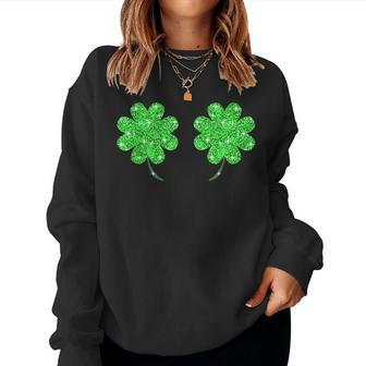 Shamrock Boobs Saint St Patricks Day Irish Leprechaun Women Women Crewneck Graphic Sweatshirt - Seseable