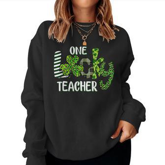 Shamrock One Lucky Teacher St Patricks Day School Women Crewneck Graphic Sweatshirt - Seseable