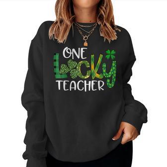Shamrock One Lucky Teacher St Patricks Day School Women Crewneck Graphic Sweatshirt - Thegiftio