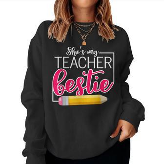 She Is My Teacher Bestie Couple Matching Outfit Apparel Women Crewneck Graphic Sweatshirt - Seseable