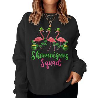 Shenanigan Squad Irish Flamingo Leprechaun St Patricks Day Women Crewneck Graphic Sweatshirt - Thegiftio UK
