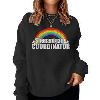 Shenanigans Coordinator Rainbow St Patricks Day Teacher V8 Women Crewneck Graphic Sweatshirt - Seseable