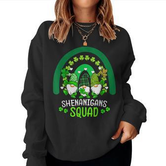 Shenanigans Squad St Patricks Day Gnomes Gnomies Rainbow Women Crewneck Graphic Sweatshirt - Seseable