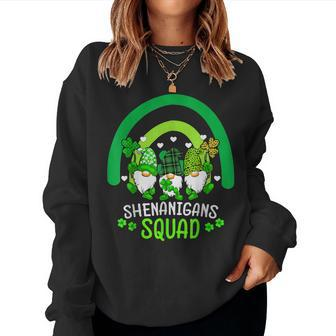 Shenanigans Squad St Patricks Day Gnomes Gnomies Rainbow Women Crewneck Graphic Sweatshirt - Seseable