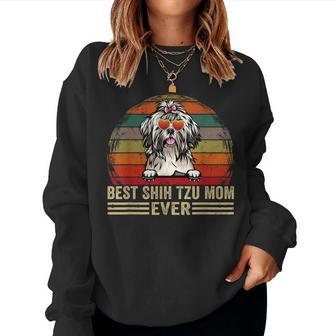 Shih Tzu Dog Lover Funny Vintage Best Shih Tzu Mom Ever Women Crewneck Graphic Sweatshirt - Seseable
