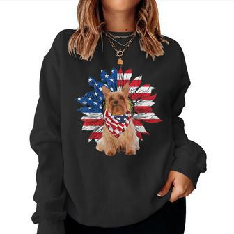 Silky Terrier American Flag Sunflower Dog Lovers 4Th Of July Women Sweatshirt | Mazezy