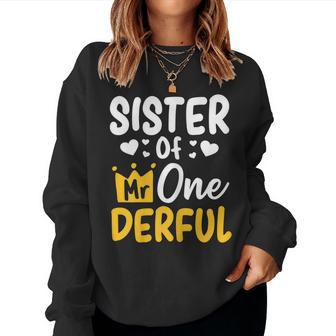 Sister Of Mr Onederful 1St Party Matching Family Women Crewneck Graphic Sweatshirt - Seseable
