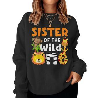 Sister The Wild One Zoo Birthday Safari Jungle Animals Party Women Sweatshirt | Mazezy