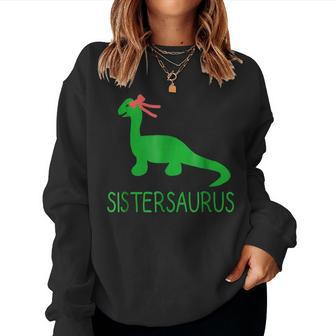 Sistersaurus Fun Dinosaur Sister And Bow T Women Sweatshirt | Mazezy