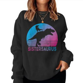 Sistersaurus Vintage Sunset Trex Dinosaur Sister Women Sweatshirt | Mazezy