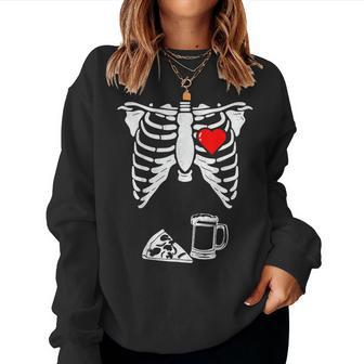 Skeleton Pregnancy Pizza Beer Xray Halloween Soon Dad Women Sweatshirt | Mazezy