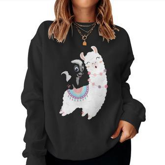 Skunk Riding Llama Funny Skunk Cute Gift Ideas Women Crewneck Graphic Sweatshirt - Seseable