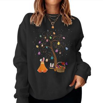 Sloth Animal Pet Rabbit Hunting Egg Tree Bunny Easter Day Women Crewneck Graphic Sweatshirt - Seseable