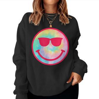 Smiling Emoticon Face Sunglasses Tie Dye Men Women Women Sweatshirt | Mazezy