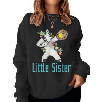 Softball Dabbing Unicorn Little Sister Sibling Women Sweatshirt | Mazezy